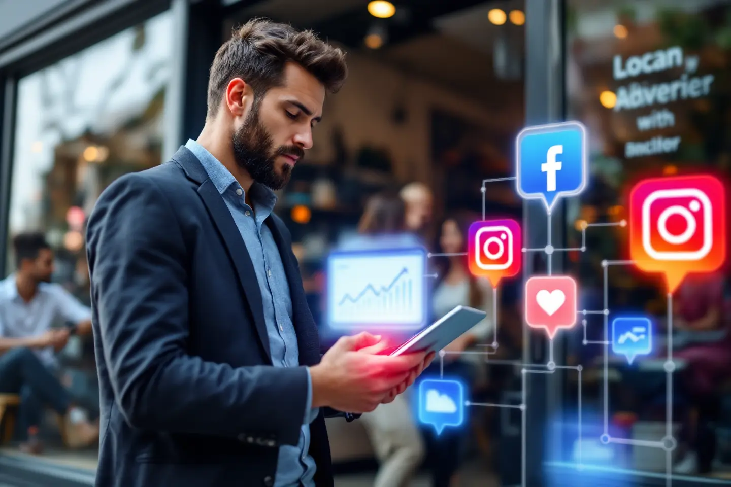 empresário analisando campanhas de tráfego pago em redes sociais