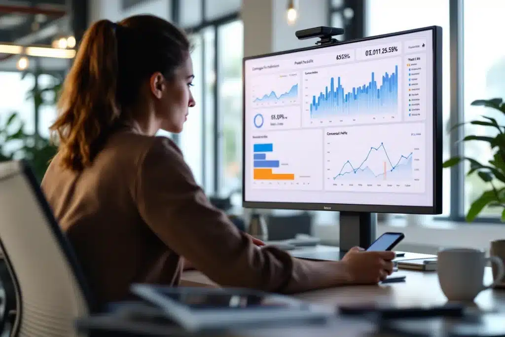 Gestora acompanha dashboard com CPL, ROI e conversões para otimizar campanhas digitais