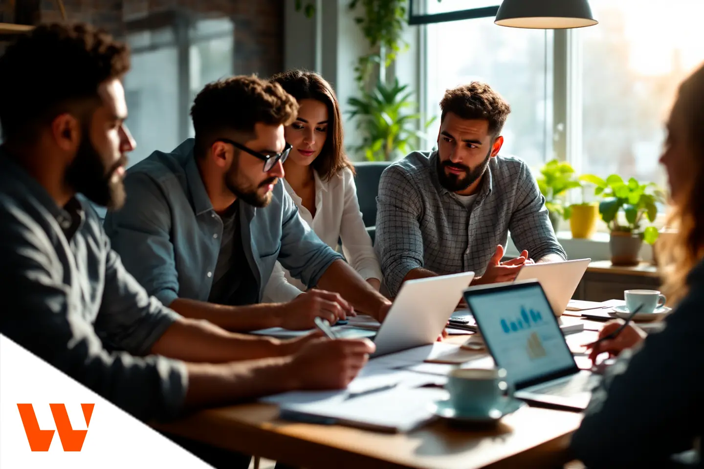 Equipe reunida analisando estratégias no notebook durante reunião para planejamento de campanhas Black Friday
