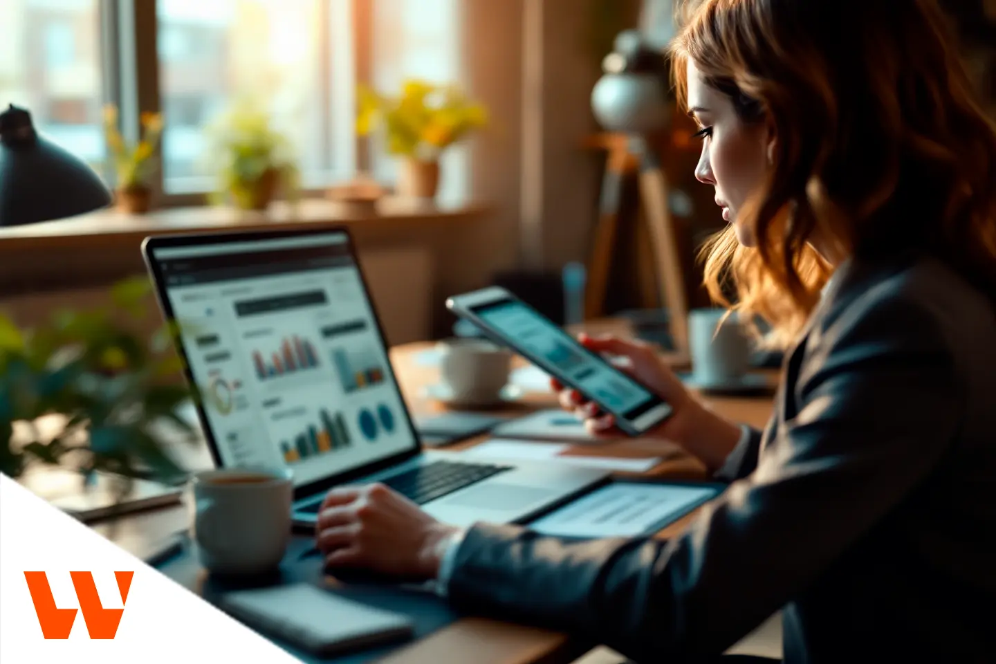 Profissional analisando relatórios no notebook e celular durante estratégias de Black Friday B2B