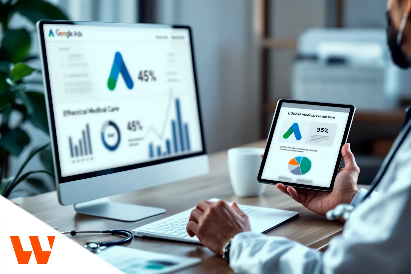 médico analisando métricas de tráfego pago para médicos no Google Ads