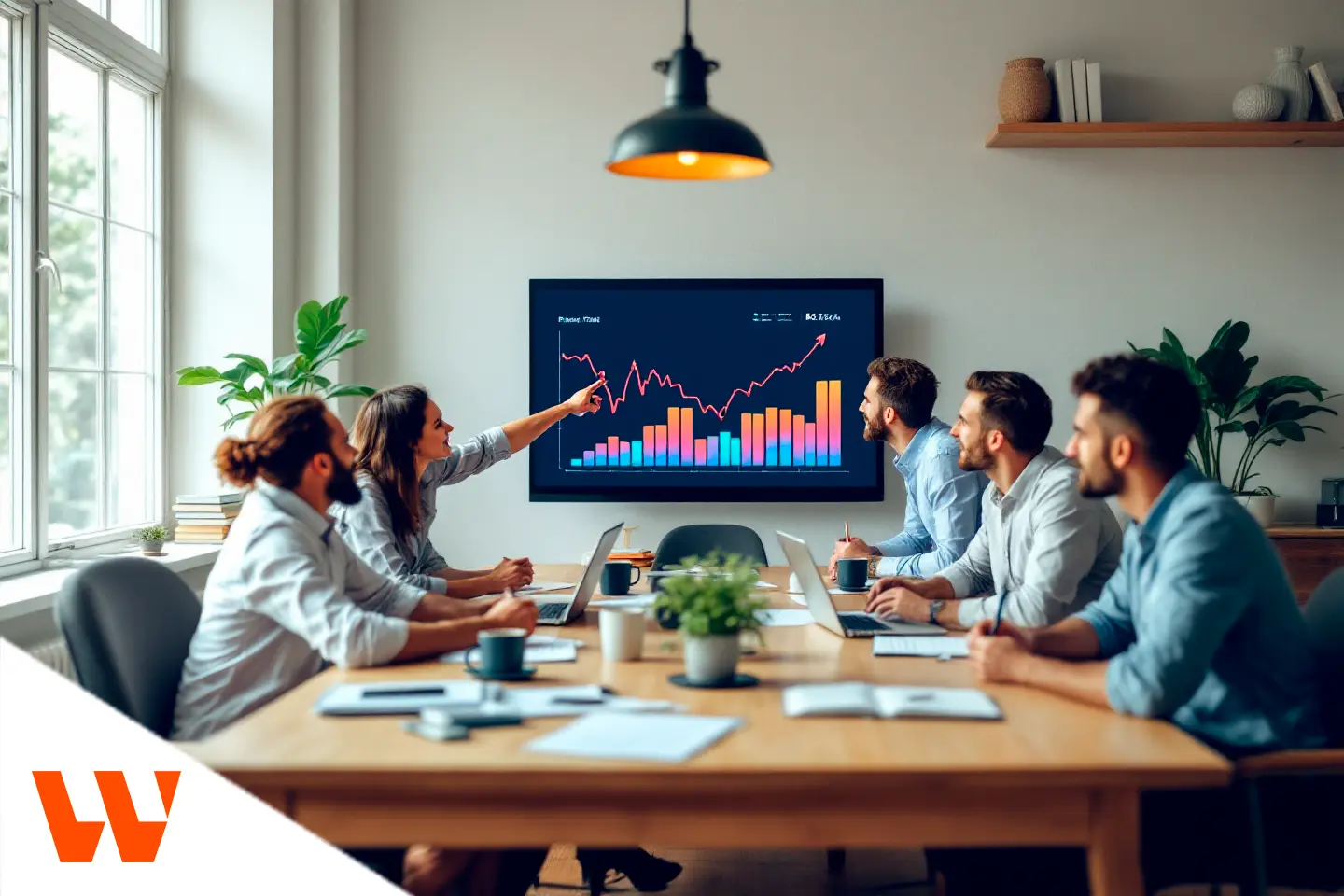 Equipe de marketing analisando métricas de desempenho e crescimento dentro de um sistema de tráfego pago