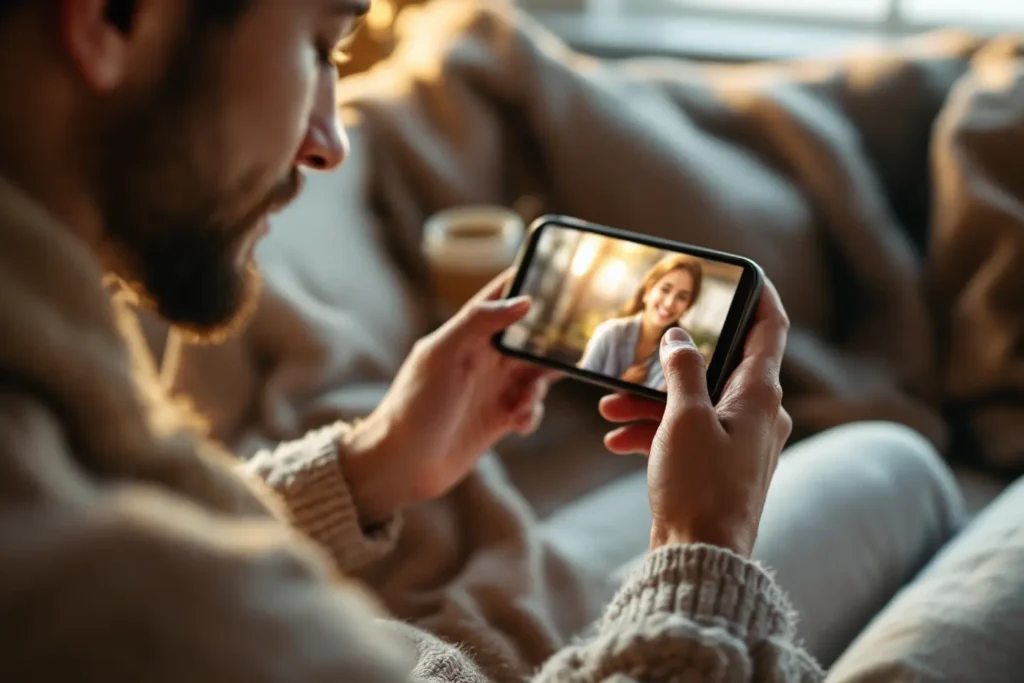 Pessoa assistindo vídeo em celular usado para criativos Black Friday