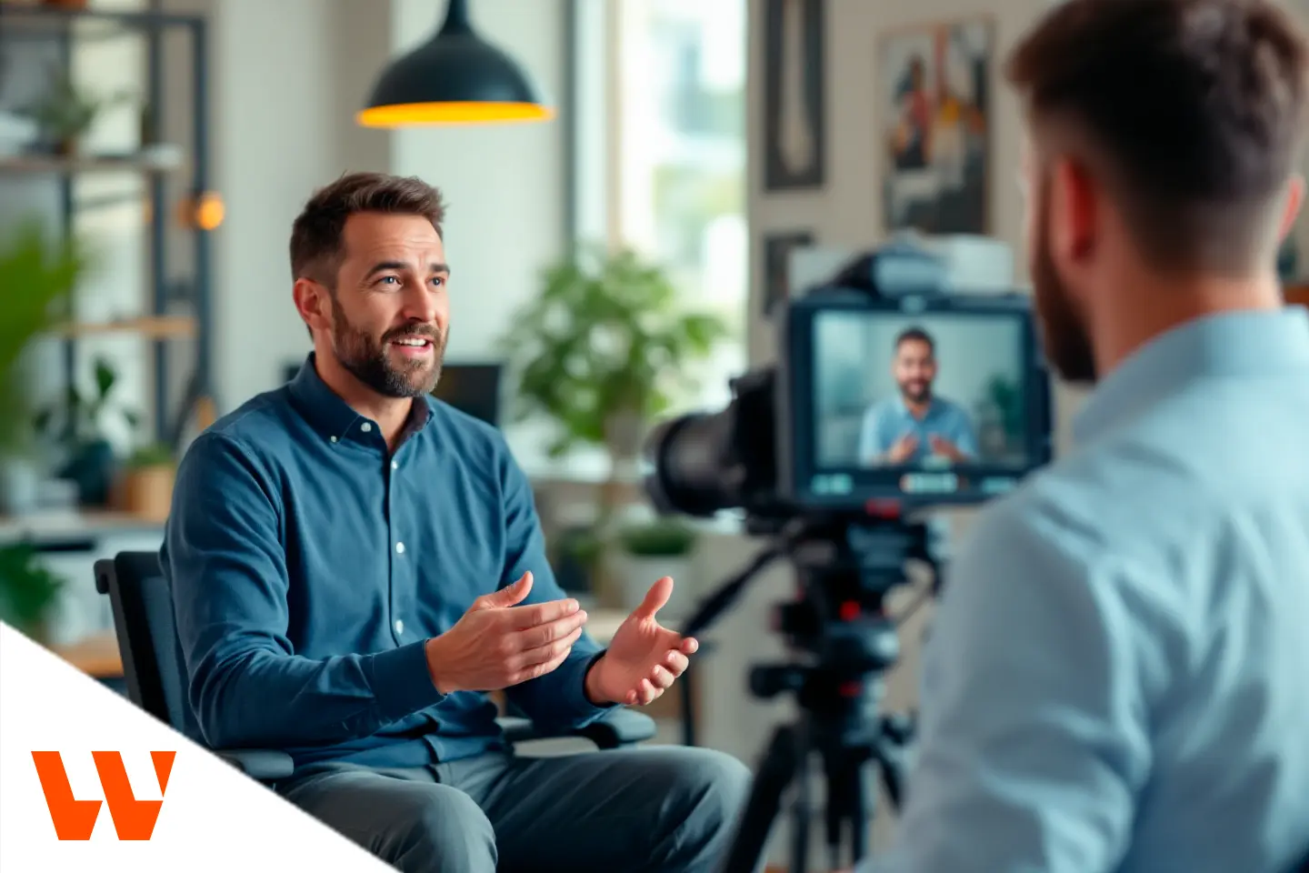 Profissional gravando vídeos de depoimentos em estúdio para marketing digital