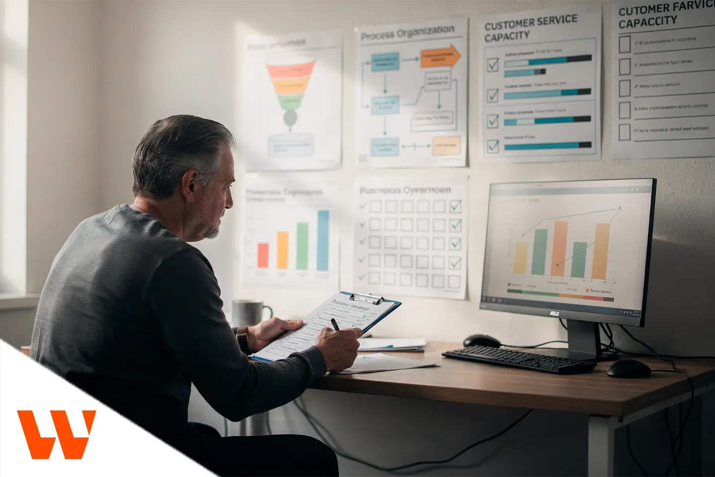 Profissional analisando indicadores e processos antes de contratar uma agência de performance digital para estruturar crescimento